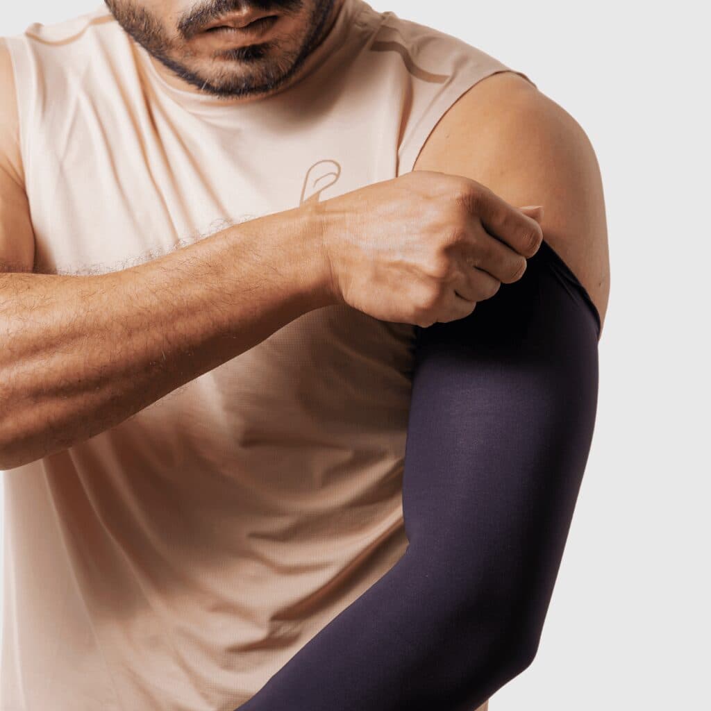stacked compression arm sleeves sports performance fabric
