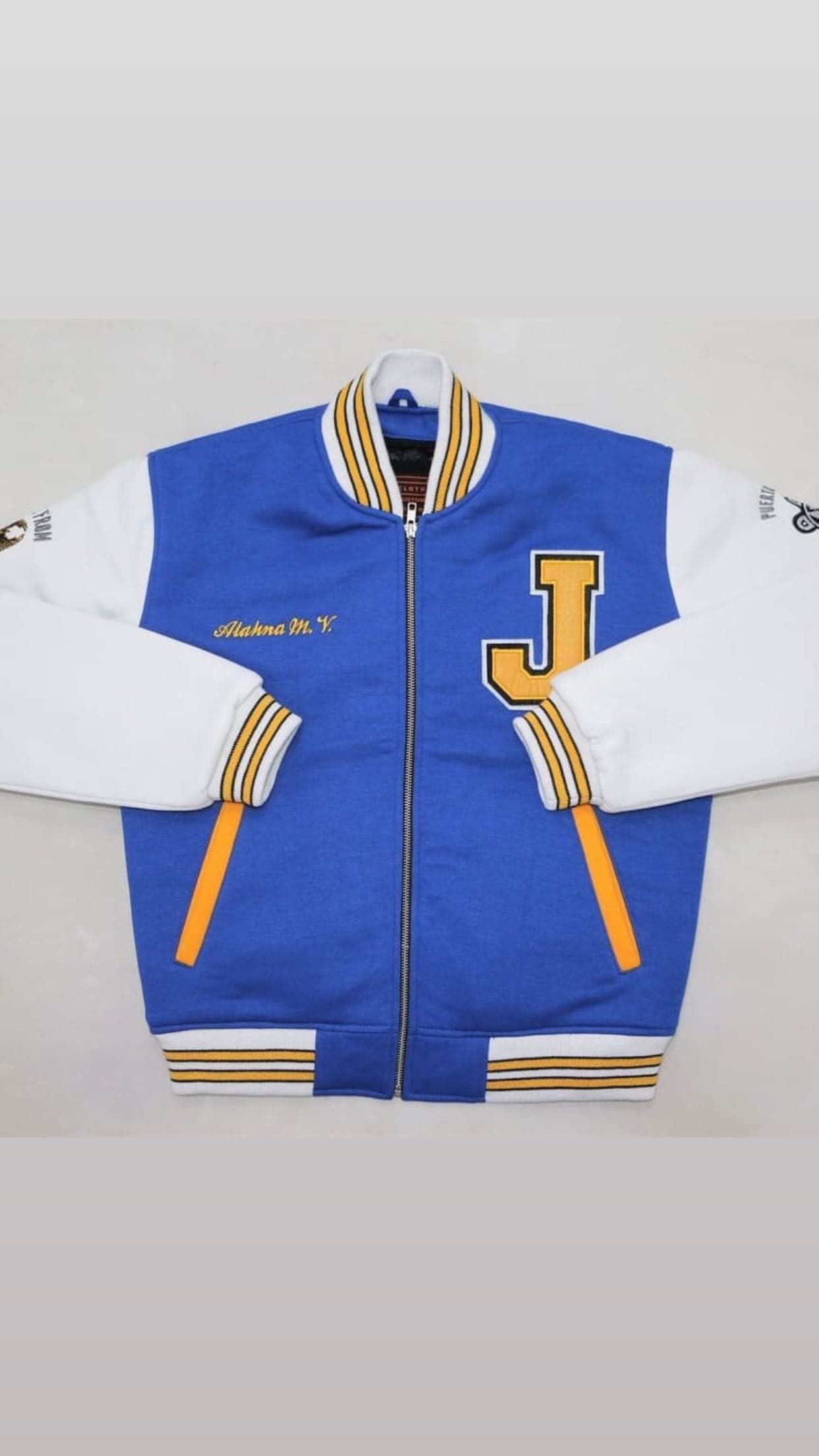 Custom chenille patches and embroidery on varsity jackets