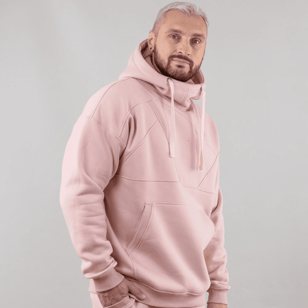 Person wearing Nevear eco-friendly custom hoodie