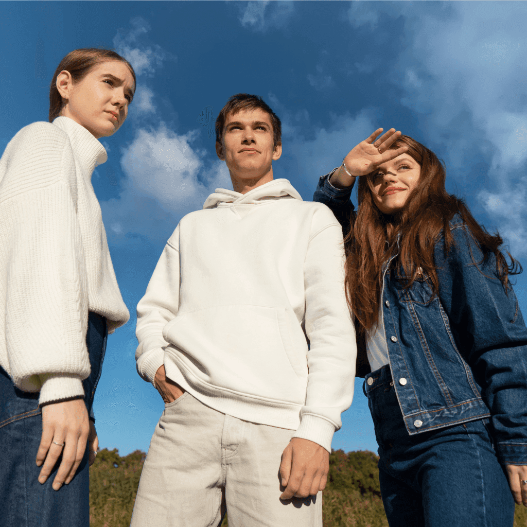 Persons wearing Nevear eco-friendly custom hoodie