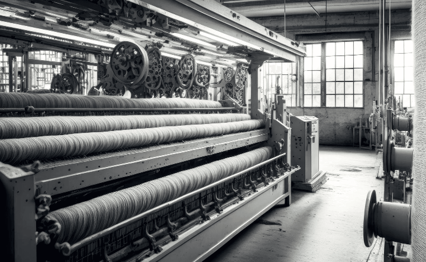 Nevear industrial textile production facility with high-capacity weaving machinery