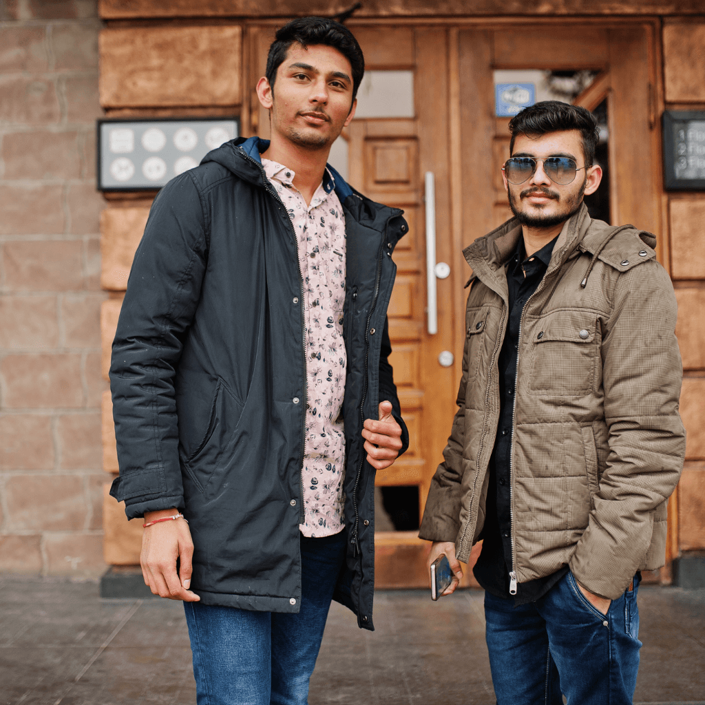 Male model wearing Nevear custom jacket outdoors