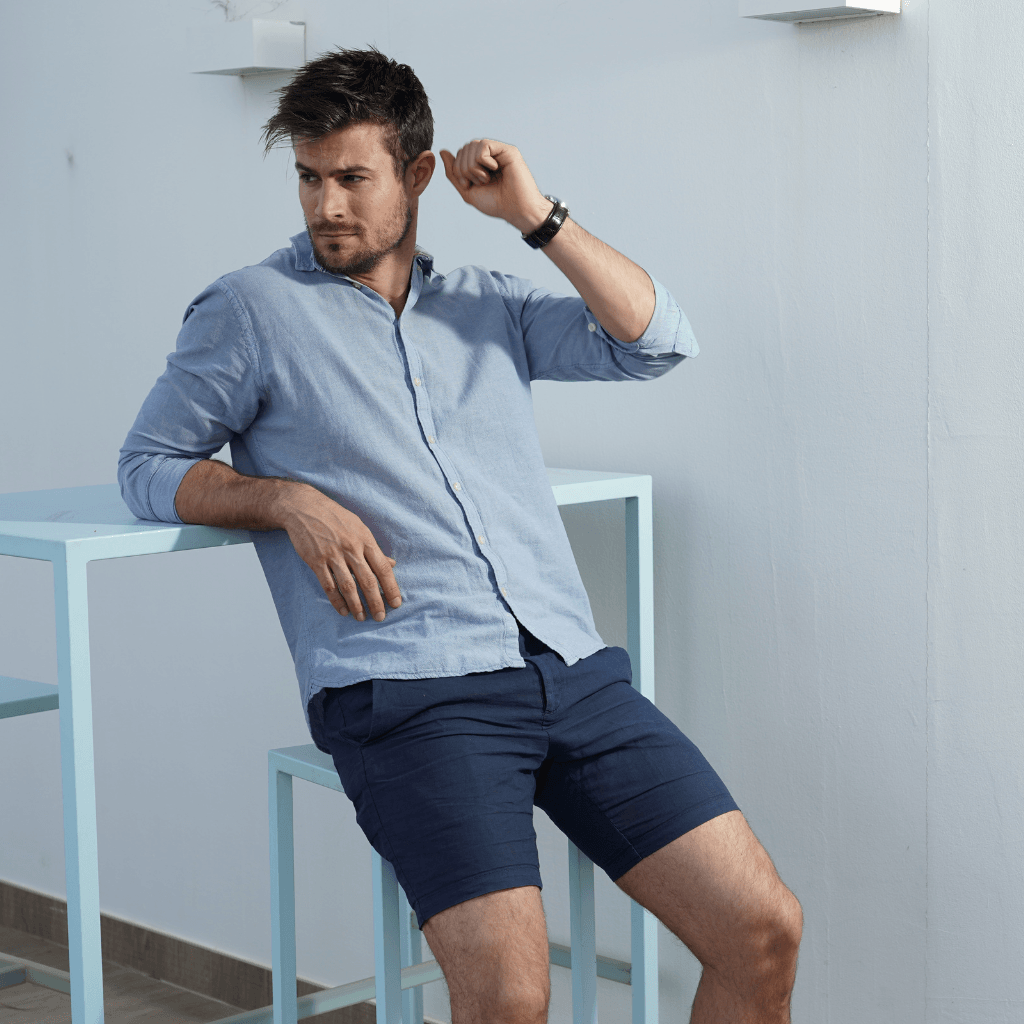 Model wearing Nevear custom shorts for summer collection