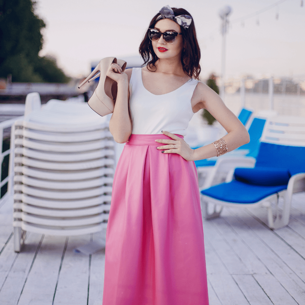 Model wearing Nevear custom skirt