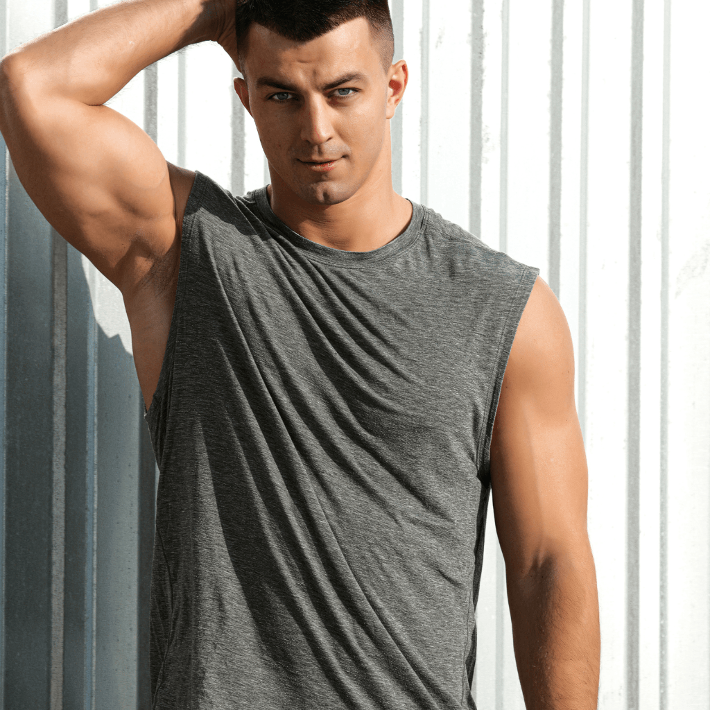 Model wearing Nevear eco-friendly custom tank top